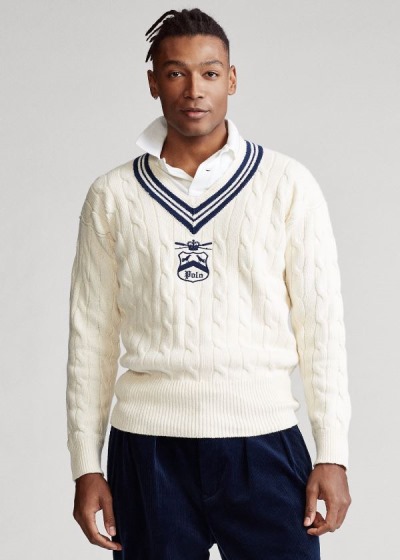 Sueter Polo Ralph Lauren Hombre Creme / Azul Marino - Embroidered Cricket - ISEWN9076